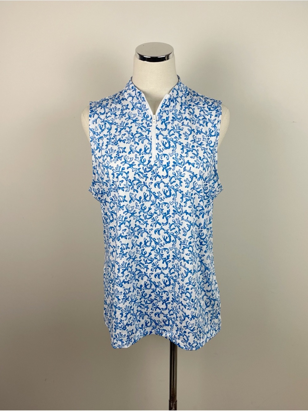 Tommy Bahama Blue White Coral Reef Golf & Tennis Top Quarter Zip Women XL